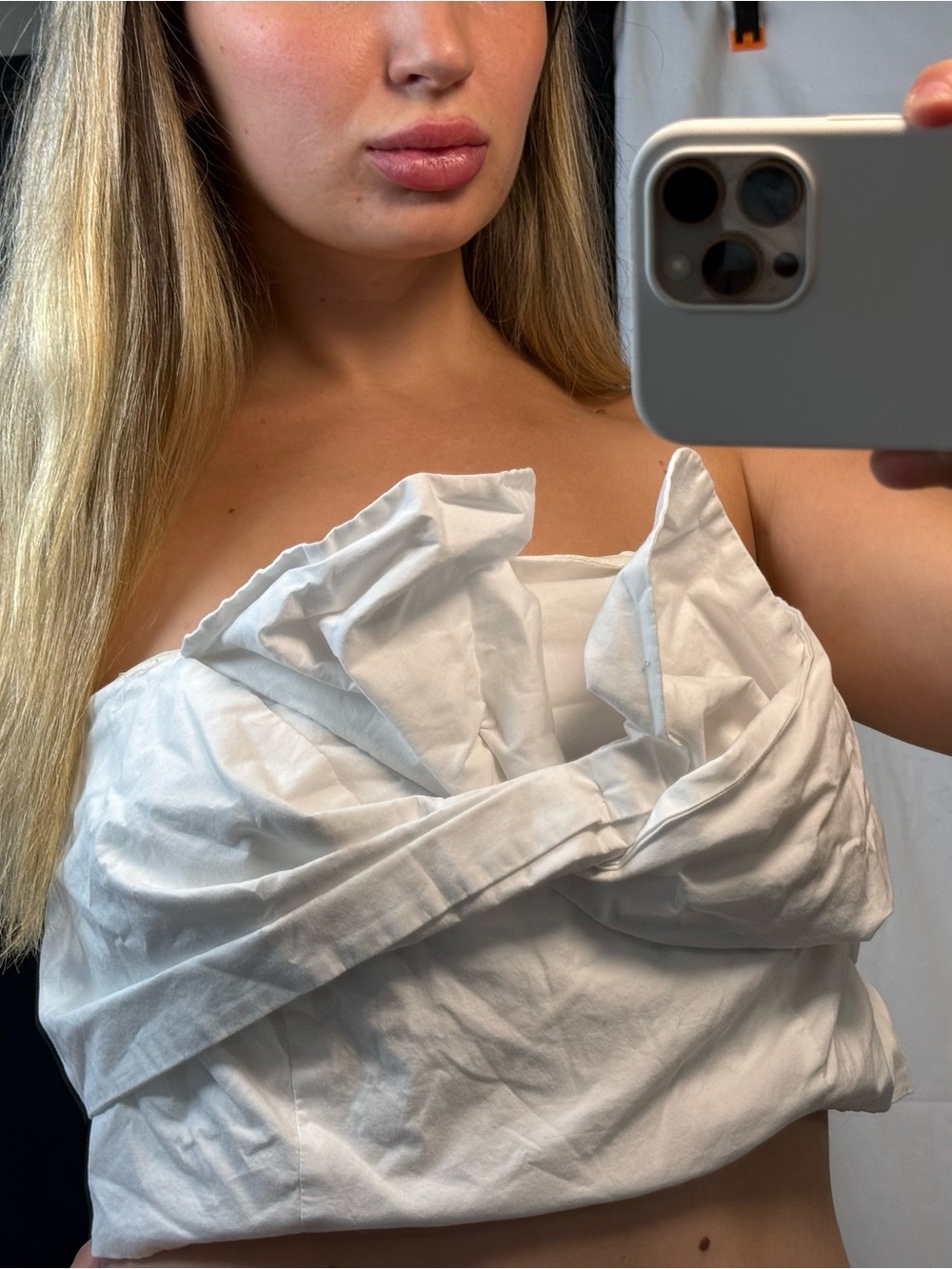 Eloquii White Strapless Ruffle Crop Top